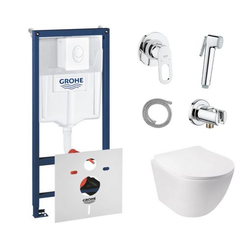 Комплект інсталяція Grohe Rapid SL 38722001 + унітаз з сидінням Qtap Jay QT07335176W + набір для гігієнічного душу