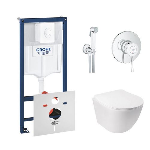 Комплект інсталяція Grohe Rapid SL 38722001 + унітаз з сидінням Qtap Jay QT07335176W + набір для гігієнічного душу