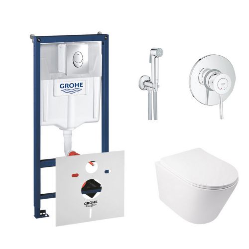 Комплект инсталляция Grohe Rapid SL 38721001 + унитаз с сиденьем Qtap Swan QT16335178W + набор для гигиенического душа