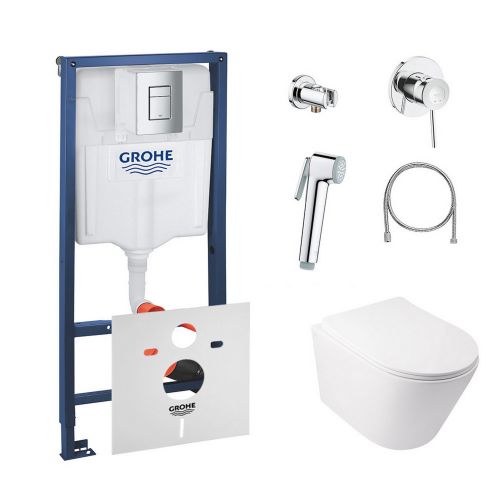 Комплект інсталяція Grohe Rapid SL 38772001 + унітаз з сидінням Qtap Swan QT16335178W + набір для гігієнічного душу