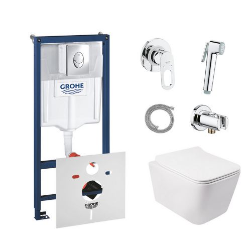 Комплект инсталляция Grohe Rapid SL 38721001 + унитаз с сиденьем Qtap Crow QT05335170W + набор для гигиенического душа