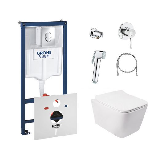 Комплект инсталляция Grohe Rapid SL 38721001 + унитаз с сиденьем Qtap Crow QT05335170W + набор для гигиенического душа