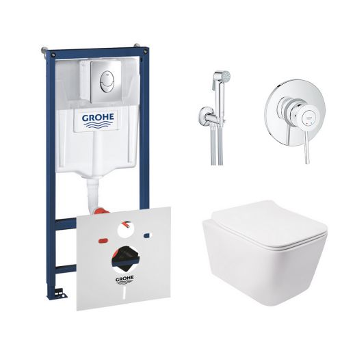 Комплект інсталяція Grohe Rapid SL 38721001 + унітаз з сидінням Qtap Crow QT05335170W + набір для гігієнічного душу