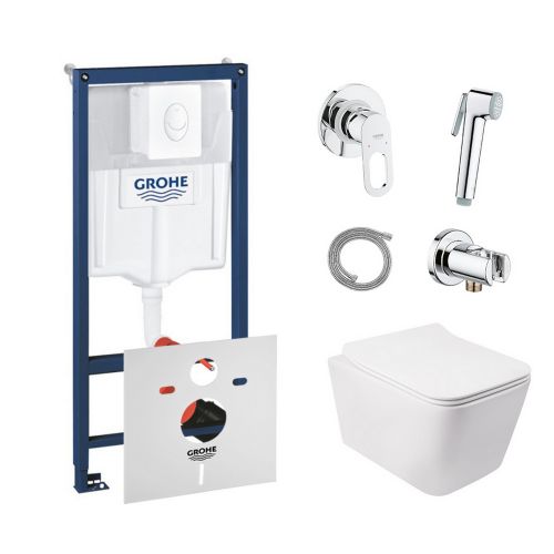 Комплект інсталяція Grohe Rapid SL 38722001 + унітаз з сидінням Qtap Crow QT05335170W + набір для гігієнічного душу