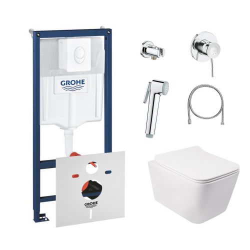 Комплект інсталяція Grohe Rapid SL 38722001 + унітаз з сидінням Qtap Crow QT05335170W + набір для гігієнічного душу