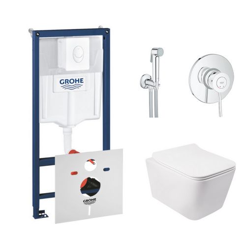 Комплект інсталяція Grohe Rapid SL 38722001 + унітаз з сидінням Qtap Crow QT05335170W + набір для гігієнічного душу