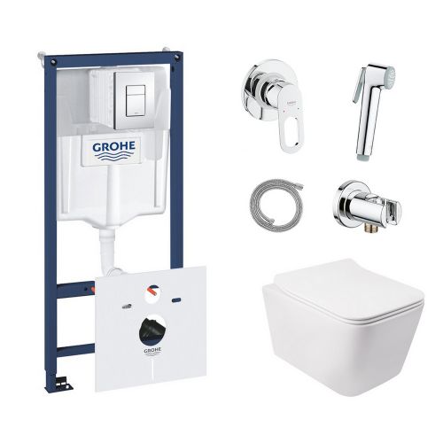 Комплект інсталяція Grohe Rapid SL 38827000 + унітаз з сидінням Qtap Crow QT05335170W + набір для гігієнічного душу