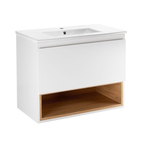 Комплект Qtap Robin 800х580х437 White/Whitish oak тумба підвісна + раковина врізна QT1372TPВ8001WW