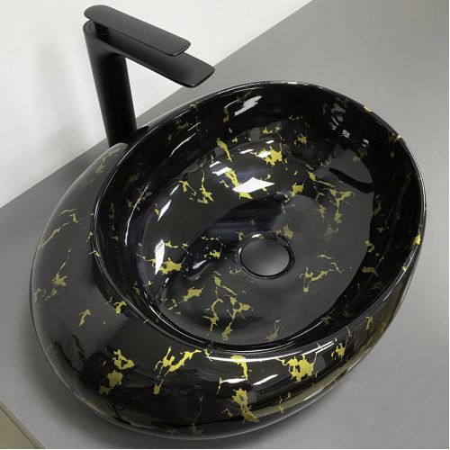 Умивальник (раковина) VBI RICCIA BLACK MARMO GLOSSY накладний