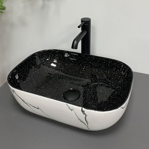 Умивальник (раковина) VBI RAVENNA WHITE BLACK MARMO накладний